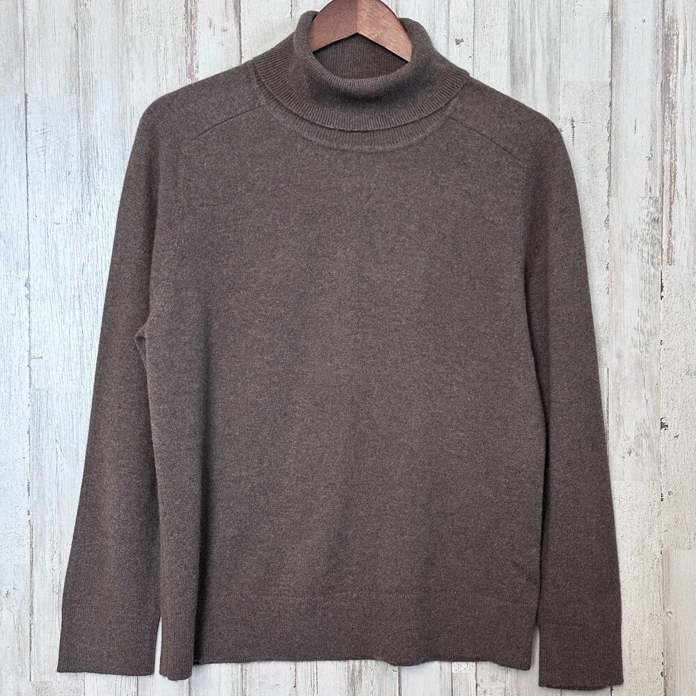Quince 100 Mongolian Cashmere Turtleneck Sweater L Brown Luxury Minimalist EUC